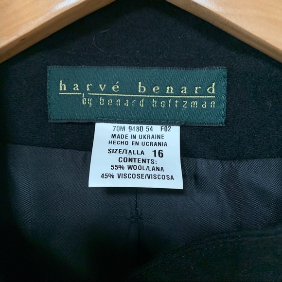 Harve Benard Black Wool Blazer Jacket 16 Zipper - Picture 3 of 8